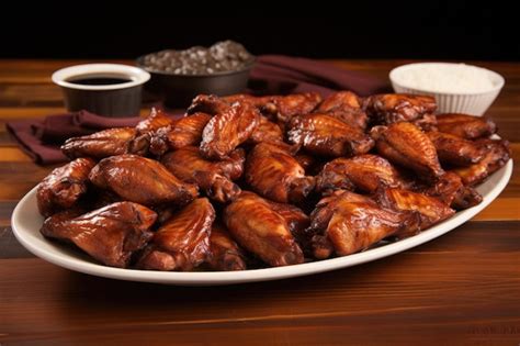 Premium AI Image | A neatly arranged platter of barbecue chicken wings