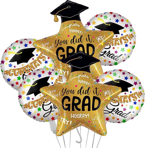 6pcs Graduation Party Balloons Decorations Large Gold Star