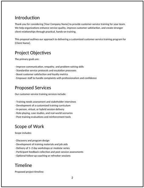 Customer service training proposal: Free template