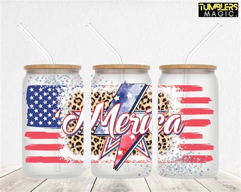 16 Oz Frosted Glass Can Sublimation Seamless 4th Of July 16 Etsy