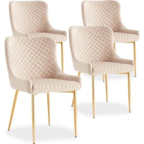 Lot De Chaises Bellamy Velours Beige Pieds Or Cdiscount Maison