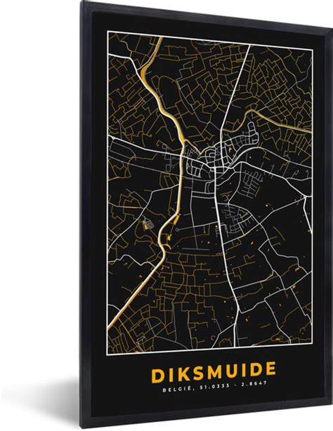 Fotolijst Incl Poster Stadskaart Plattegrond Diksmuide Goud