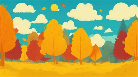 Premium Photo Cartoon Drawing Of A Colorful Autumn Forest