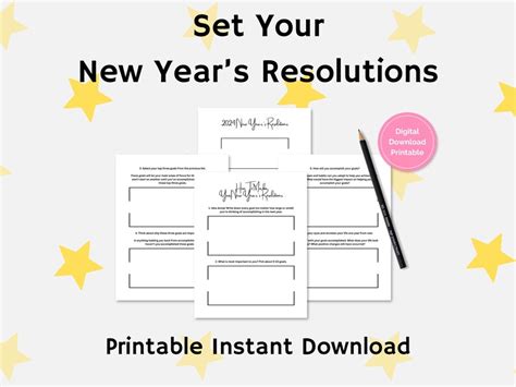 New Years Resolutions Printable Guide New Year Goal And Intention