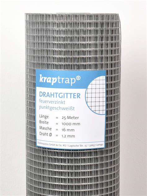 KrapTrap Volierendraht Drahtgitter I Verzinkt I 20 M X 1 M I 12x12 Mm I