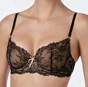 Heidi Klum Natural French Lace Black Nude Underwire Bra New Womens Sz