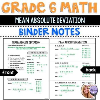 Grade Math Mean Absolute Deviation Mad Binder Notes Worksheet