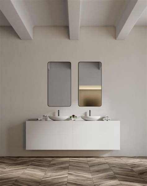 Premium Photo | White sink vanity unit in a white bathroom double