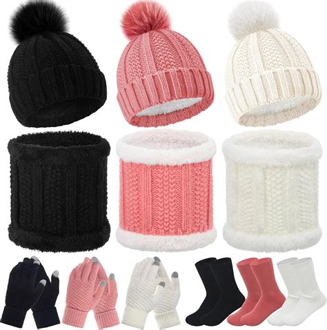 Hicarer Pcs Winter Hat Scarf Gloves Set For Women Include Knit