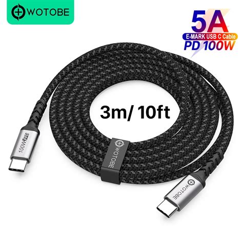 Usb C To Usb C Cable 3m 100w Wotobe Long 10ft Usb Type C 5a E Mark Fast Charging Nylon Braided