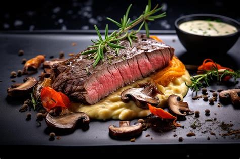 Premium Photo | Steak with Cognac Mushroom Sauce