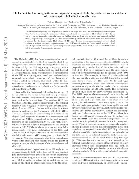 Pdf Hall Effect In Ferromagnetic Nanomagnets Magnetic Field