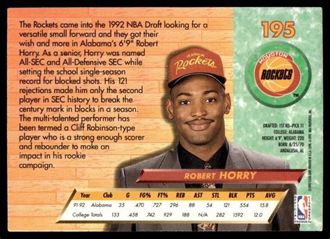 1992 93 Fleer Ultra Robert Horry Rookie Houston Rockets 195 EBay