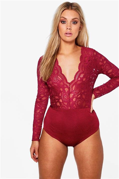 Plus Plunge V Neck Lace Bodysuit Boohoo Lace Bodysuit Women Plus Size