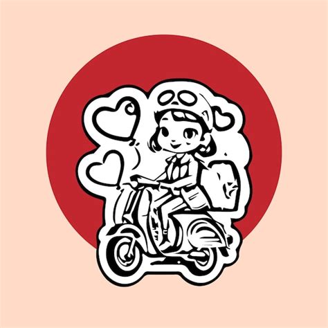 Cute Couple Woman Vespa Logo Vector Illustration Premium Ai Generated