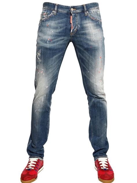 Lyst Dsquared² Stretch Denim Neon Slim Fit Jeans In Blue For Men