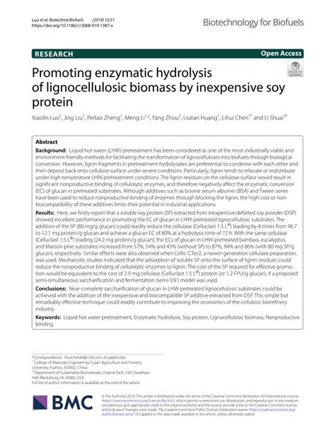 (PDF) Promoting enzymatic hydrolysis of lignocellulosic biomass ...