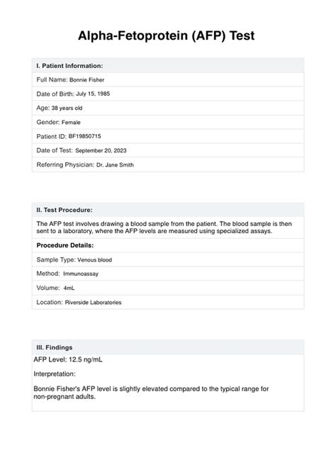 Alpha-Fetoprotein (AFP) Test & Example | Free PDF Download