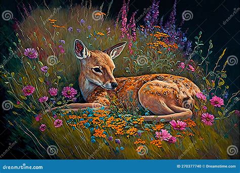 Drawing Colorful Deer, and Flowers Wall Digital Art. 3d Modern Painting Wall Decor on Light ...