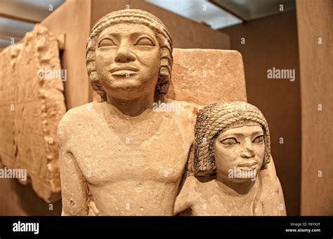 Egyptian Limestone Old Kingdom Statue Of A Couple For Their Tomb Stock