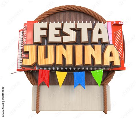 Festa Junina De SÃo JoÃo Selo 3d Com Sanfona E Bandeirolas Em Fundo