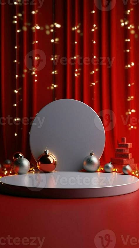 Stage with curtains and spotlights Red podium christmas light ...