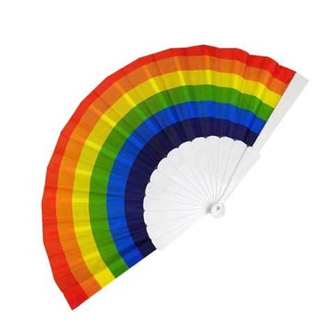 Rainbow Hand Held Folding Fan Dance Fan For Wedding Themed Parties