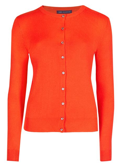 Marks And Spencer Mand5 Bright Orange Round Neck Button Through