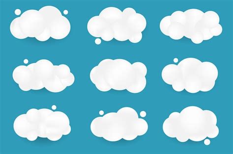 Premium Vector White 3d Realistic Clouds Set Of Round Cartoon Fluffy