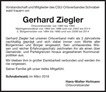 Traueranzeigen Von Gerhard Ziegler Trauer Nn De