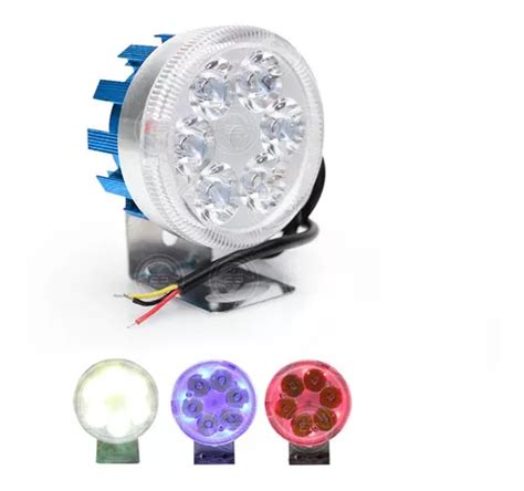 Faro 6 Led Redondo Moto Universal Estrobo Arillo Rojo Azulf1