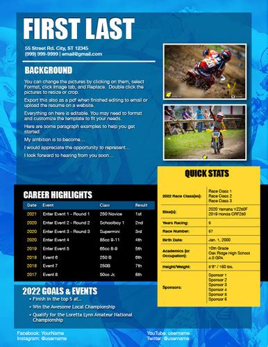 Motocross Resume Template Design 7 Pages Sponsorship Resumes