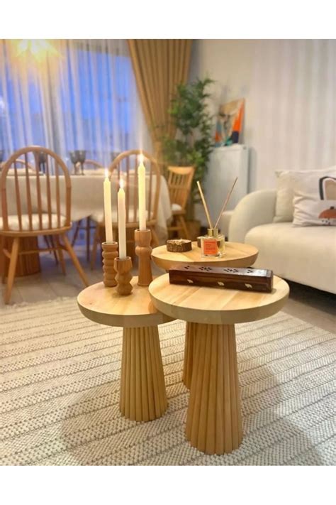 Simillo Home Living Wood Wooden Ah Ap L Set Fitilli Mantar Yan Sehpa