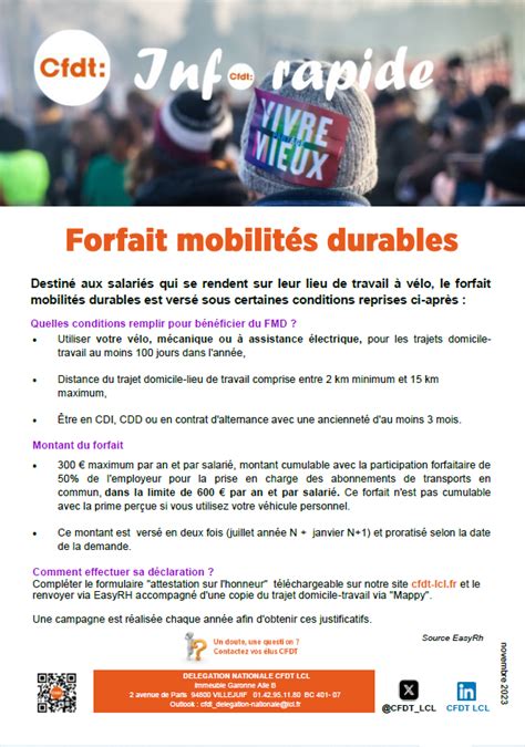 CFDT LCL CFDT LCL Info rapide Forfait Mobilités Durables