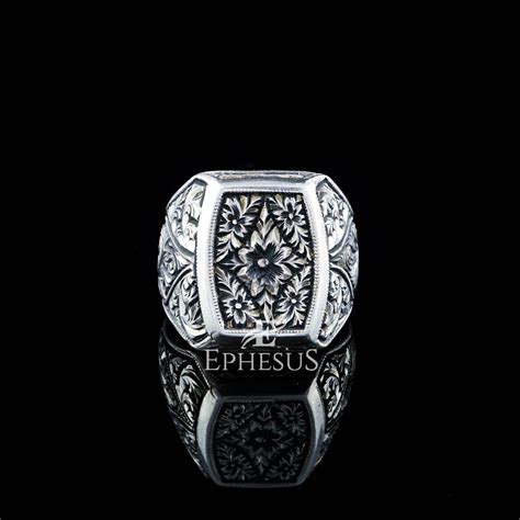 hand engraved solid sterling silver ring