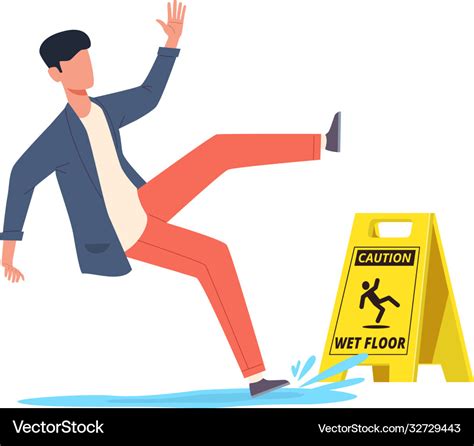 Wet Floor Falling Man Slips In Water Royalty Free Vector