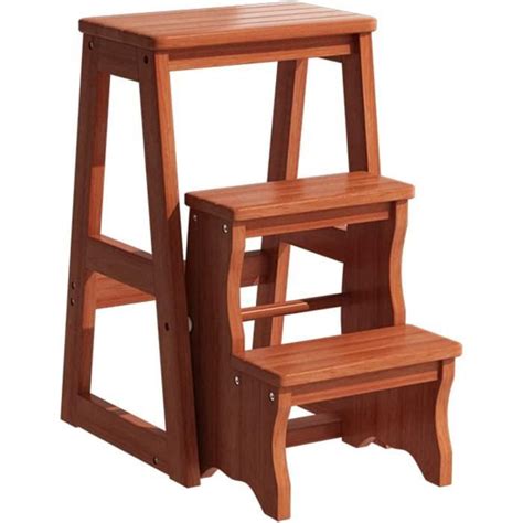 Escabeaux 3 Marches Échelles Petit Tabouret Pliant Portable en Bois