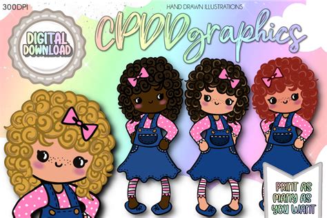 Curly Hair Girl In Denim Graphic By Cpddgraphics · Creative Fabrica