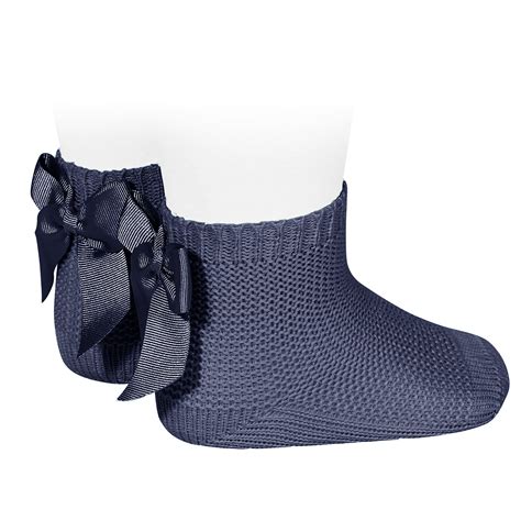 Buy Garter Stitch Short Socks With Bow Navy Blue In The Online Store