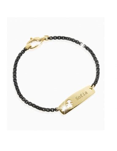 Bracciale Lebeb Con Piastrina In Oro Con Sagoma Bimba Lbu