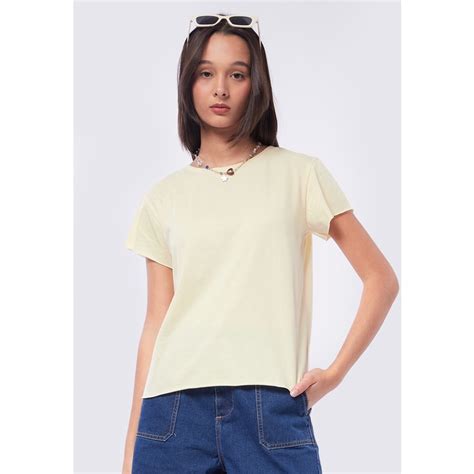 Jual COLORBOX Basic Short Sleeve Loose T Shirt Cream Shopee Indonesia