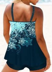 ROTITA Circular Ring Peacock Blue Floral Print Tankini Top Rotita