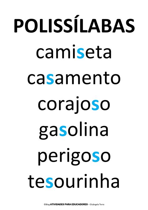 Palavras Polissilabas - ATIVIDADES PARA EDUCADORES: Listas de palavras com S inicial, S entre ...
