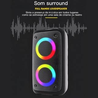 Caixa de som Bluetooth Potente Multimídia LED RGB Subwoofer TWS