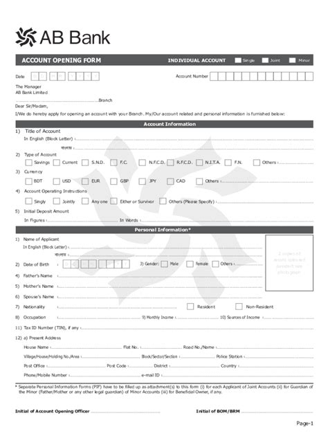 Fillable Online Account Opening Form For Individual Savings Fax Email