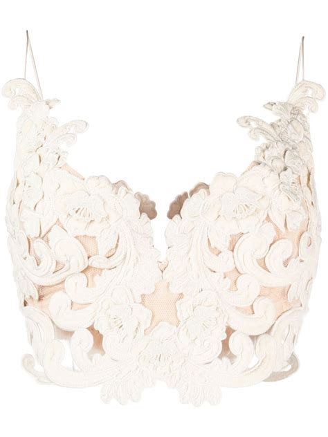 ZIMMERMANN Sensory Lace Cropped Top Neutrals FARFETCH GR