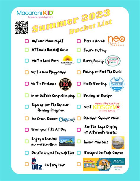 Free Summer Bucket List Printable With Local Fun In Baltimore County