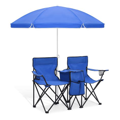 MoNiBloom Adjustable Double Folding Chair with Umbrella, Cooler & Carry ...