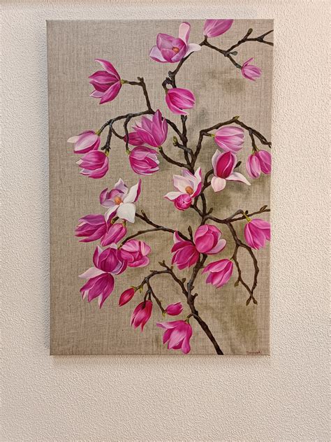 Magnolia Flower Original Oil Painting on Canvas Pink Flowers, Magnolia Wall Decor - Etsy