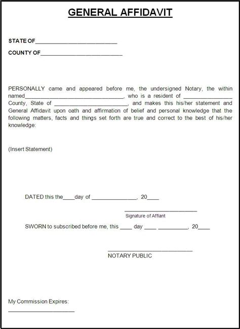 Standard Affidavit Form AffidavitForm Net